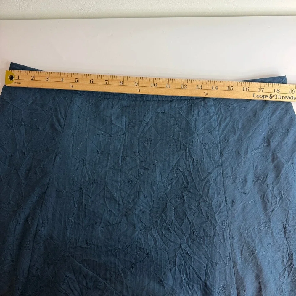 J.Jill Embroidered Maxi Skirt 16 Tall Blue Cotton Linen Boho Lagenlook Cottage